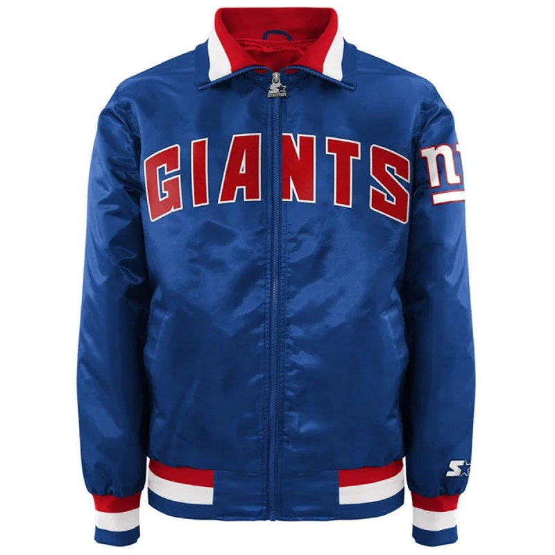 Men's oversized jackets-STARTER Mens New York Giants Varsity Jacket, Blue, X-Large (Regular)