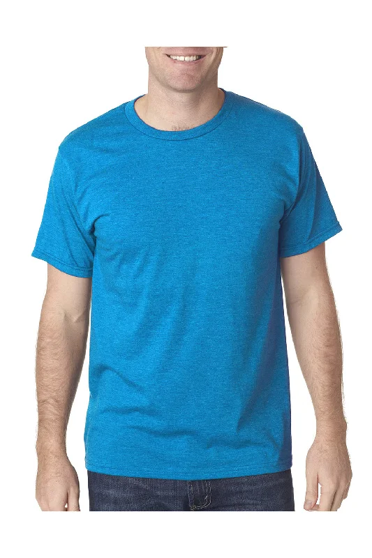 versatile short sleeve t-shirts for outdoor activities -Bayside Mens USA Made Short Sleeve Crewneck T-Shirt - Heather Turquoise Blue