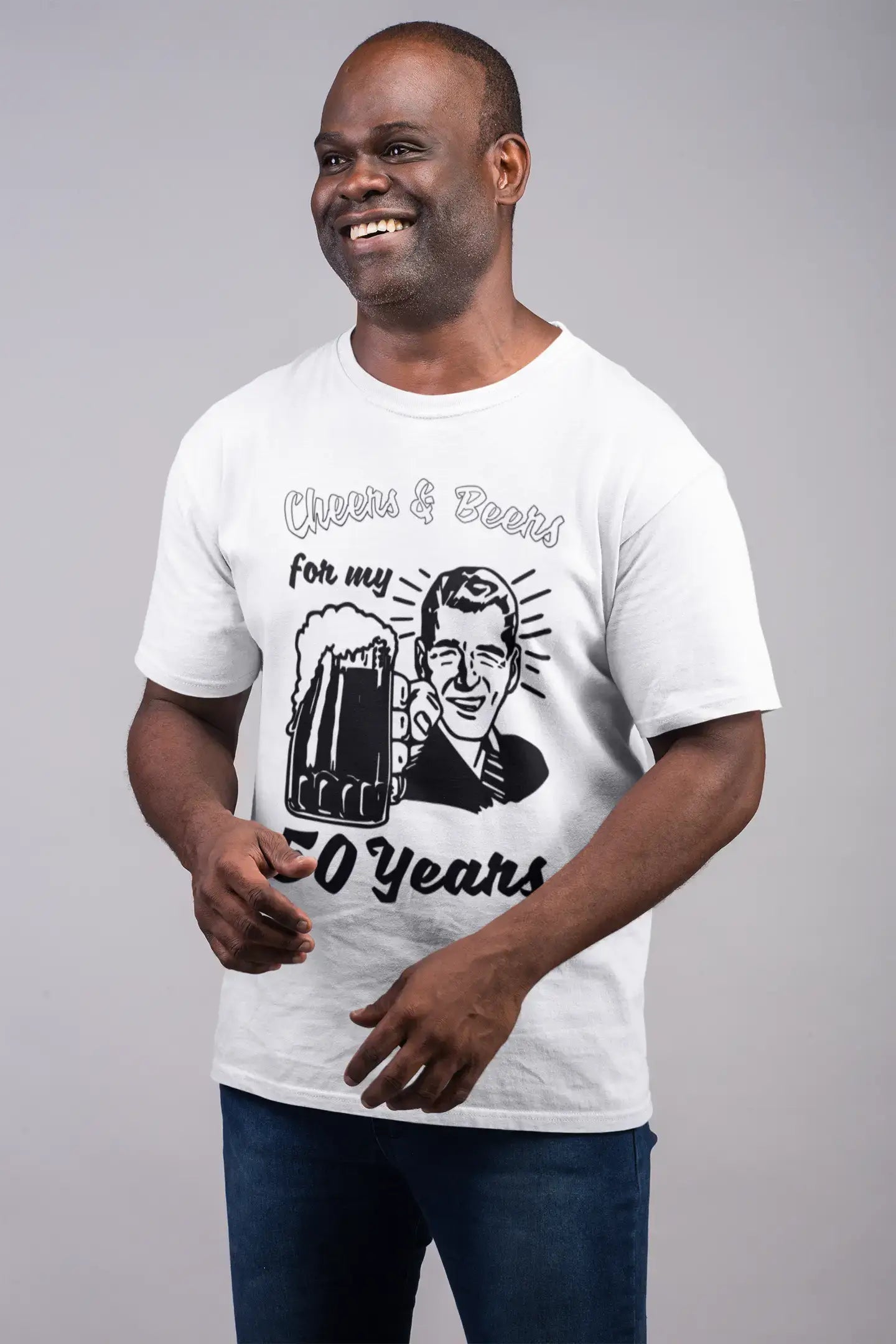 men’s cotton short sleeve shirts -Cheers and Beers For My 50 Years Men's T-shirt White 50th Birthday Gift 00414