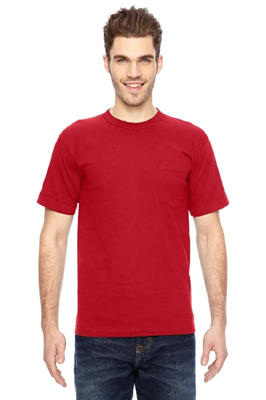 comfortable casual short sleeve shirts for men -Bayside Mens USA Made Short Sleeve Crewneck T-Shirt w/ Pocket - Red