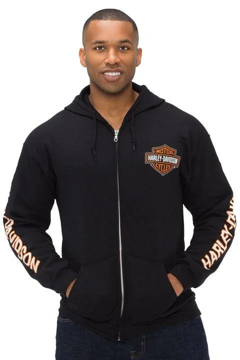 casual short sleeve shirts with pockets for men -Harley-Davidson® Black Bar & Shield Zip Hoodie - 40290206