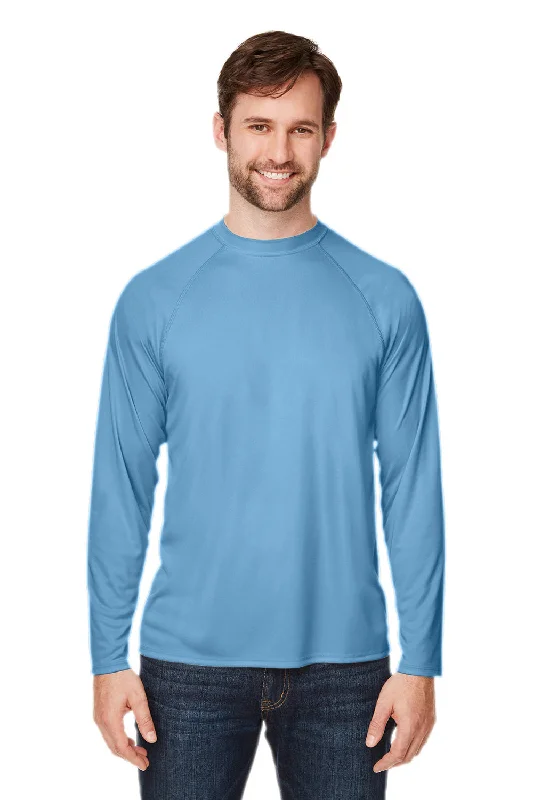 men’s luxury short sleeve shirts for summer -Core 365 Mens Ultra MVP Raglan Moisture Wicking Long Sleeve Crewneck T-Shirt - Columbia Blue