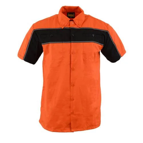 stylish casual short sleeve t-shirts -Milwaukee Leather MDM11670.144 Men's Black w/ Orange Button Up Heavy-Duty Work Shirt for | Classic Mechanic Work Shirt