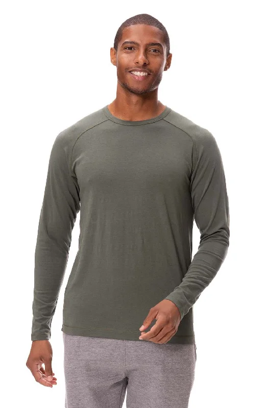 men’s stylish short sleeve shirts with logos -Threadfast Apparel Mens Impact Long Sleeve Crewneck T-Shirt - Army Green