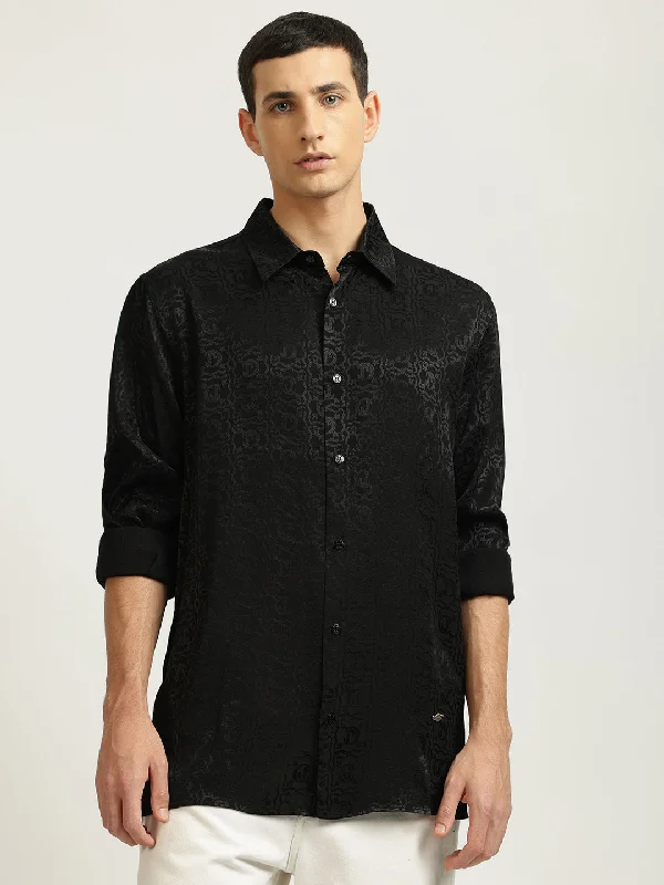 stylish short sleeve shirts with unique designs -Just Cavalli Men Black Printed Spread Collar Full Sleeves Shirt