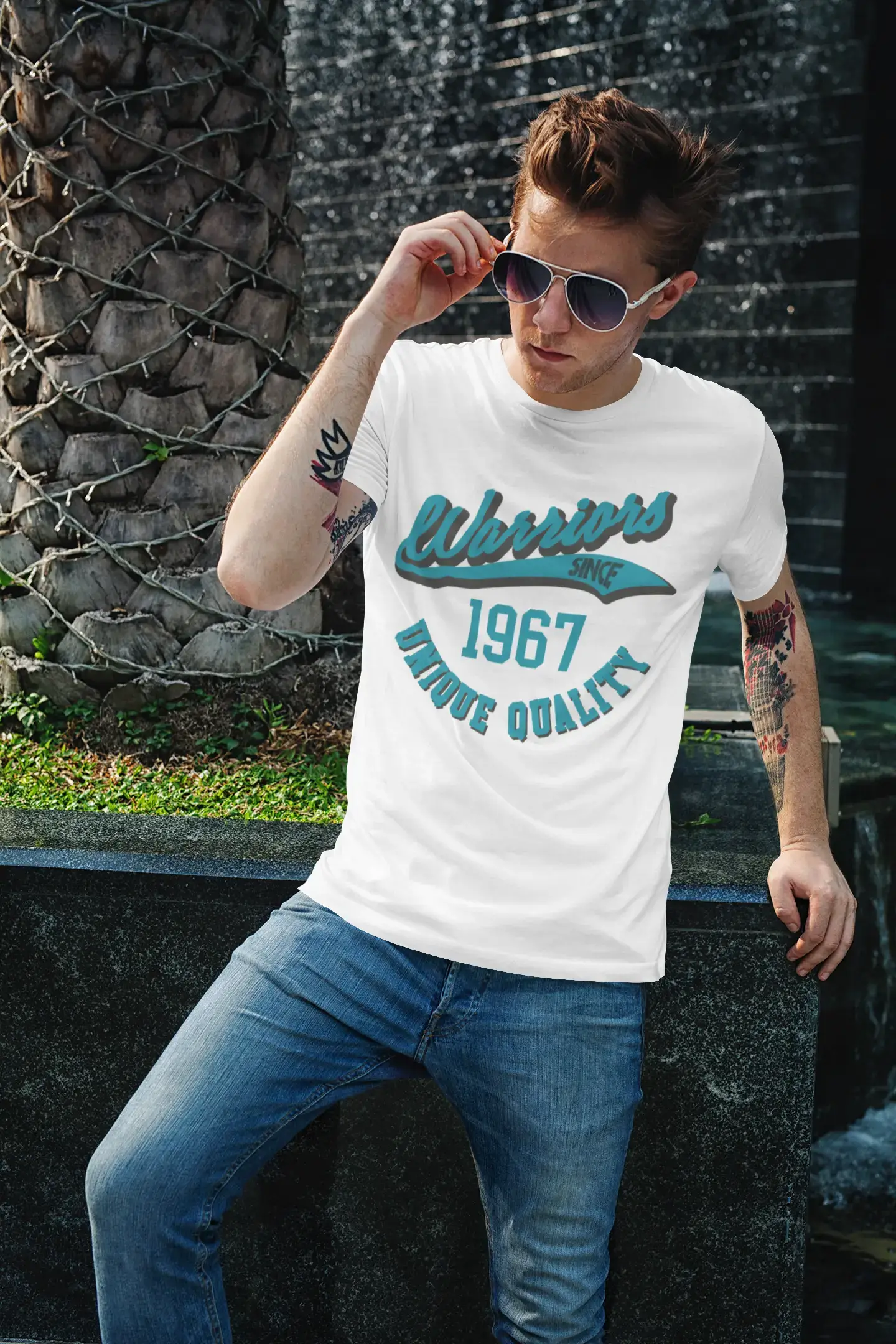 men’s short sleeve shirts with trendy designs -Men's Vintage Tee Shirt Graphic T shirt Warriors Since 1967 White