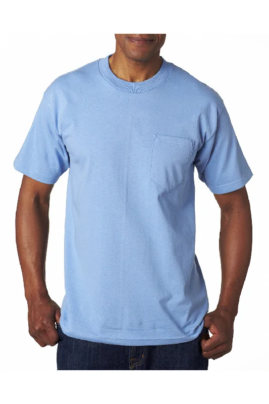 men’s breathable short sleeve shirts -Bayside Mens USA Made Short Sleeve Crewneck T-Shirt w/ Pocket - Carolina Blue