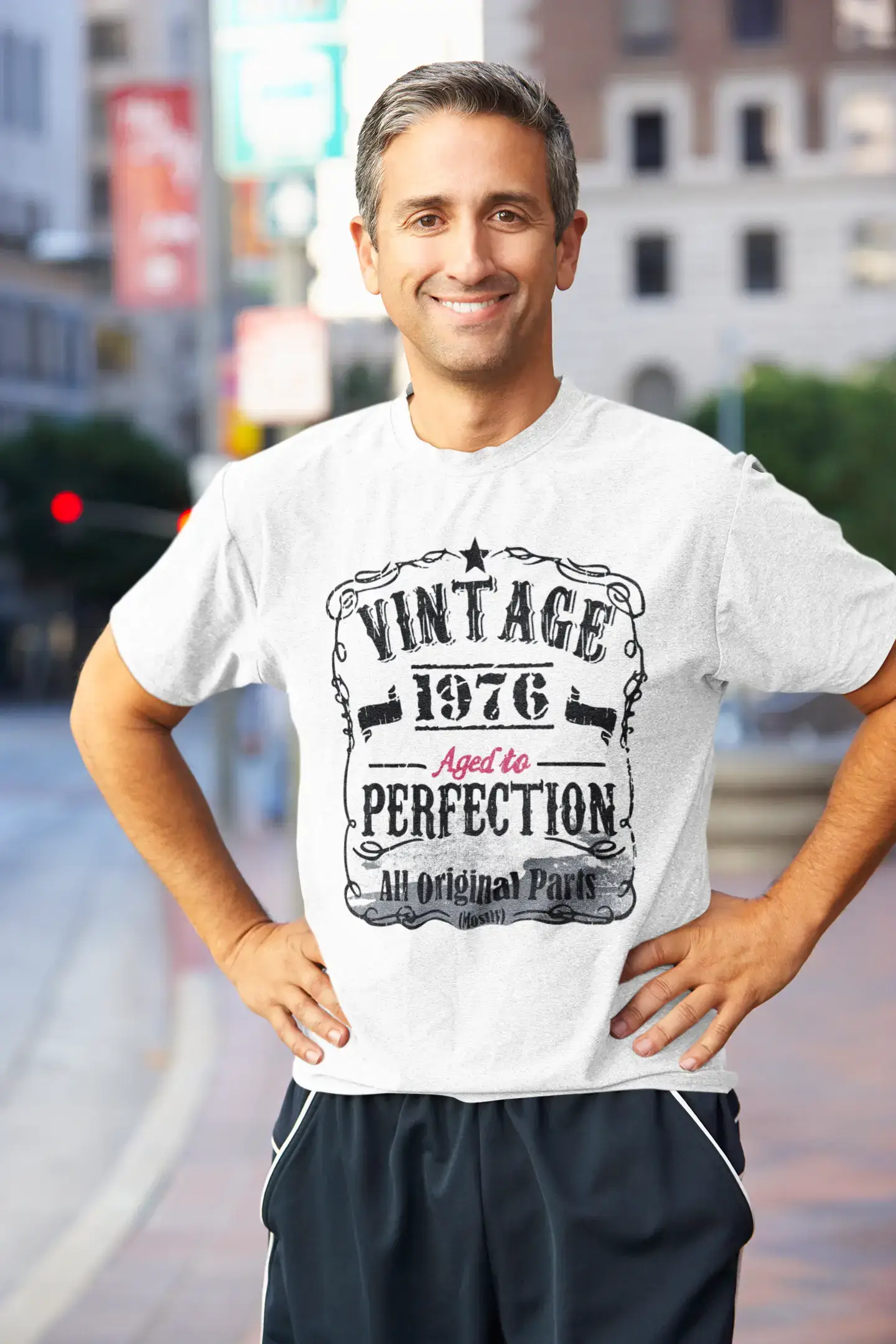 men’s short sleeve shirts for warm weather -1976 Vintage Aged to Perfection Men's T-shirt White Birthday Gift 00488