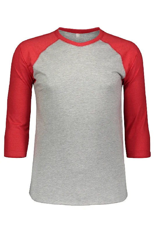 modern fit short sleeve shirts for men -LAT Mens Fine Jersey Baseball 3/4 Sleeve Crewneck T-Shirt - Heather Grey/Vintage Red