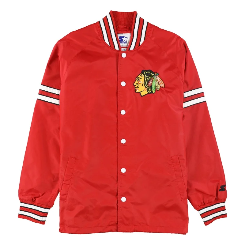 Men's packable jackets-STARTER Mens Chicago Blackhawks Windbreaker Jacket, Red, Large (Regular)