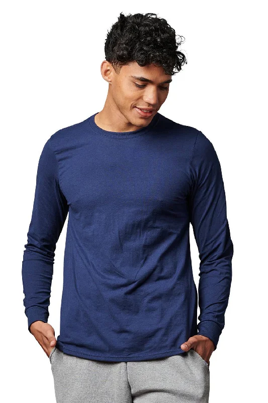 casual yet stylish short sleeve t-shirts for men -Russell Athletic Mens Classic Long Sleeve Crewneck T-Shirt - Navy Blue - Closeout