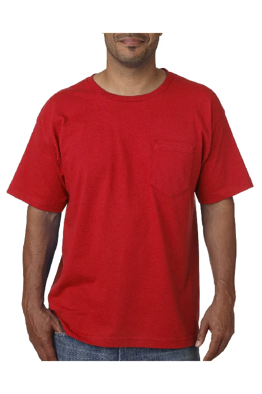 fashionable short sleeve shirts for summer -Bayside Mens USA Made Short Sleeve Crewneck T-Shirt w/ Pocket - Red