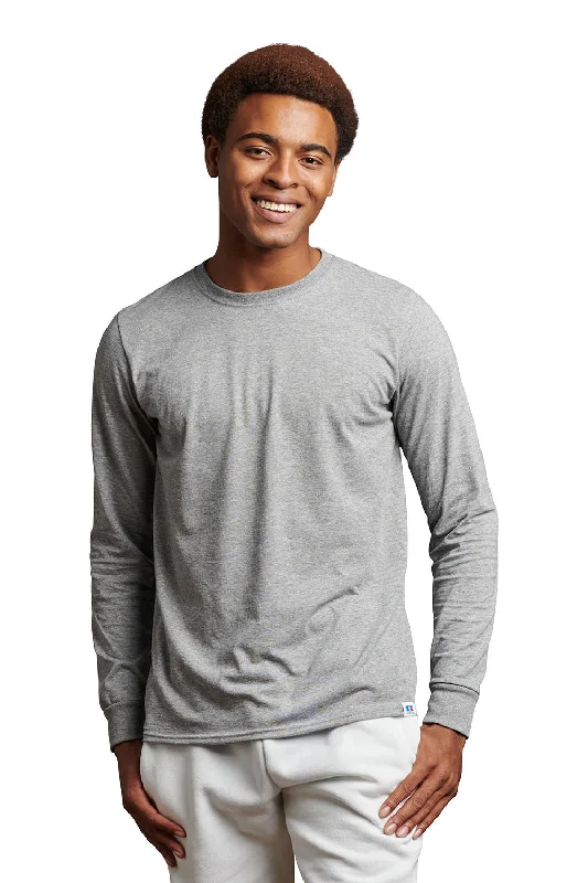 best casual short sleeve shirts for men’s wardrobe -Russell Athletic Mens Dri-Power Moisture Wicking Performance Long Sleeve Crewneck T-Shirt - Oxford Grey