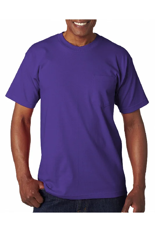 trendy short sleeve shirts for casual wear -Bayside Mens USA Made Short Sleeve Crewneck T-Shirt w/ Pocket - Purple