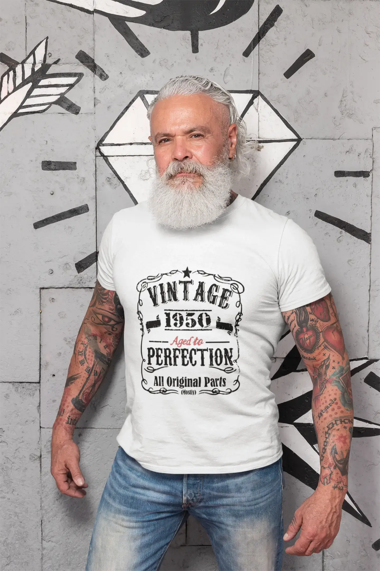 stylish slim fit short sleeve t-shirts -1950 Vintage Aged to Perfection Men's T-shirt White Birthday Gift 00488