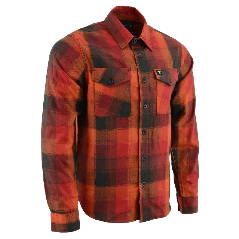 stylish short sleeve button-up shirts for men -Milwaukee Leather Men's Flannel Plaid Shirt Orange with Red and Black Long Sleeve Cotton Button Down Shirt MNG11641