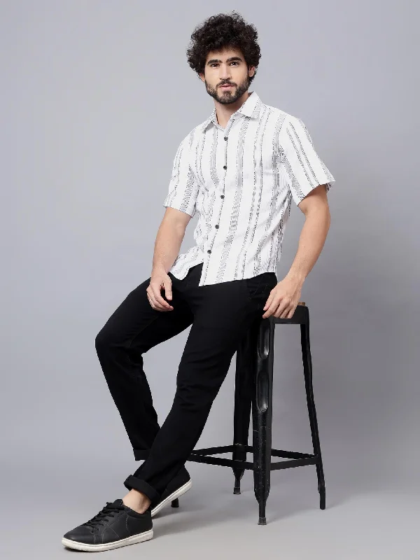 comfortable casual short sleeve shirts for men -White Wave | White & Black Abstract Summer Shirt