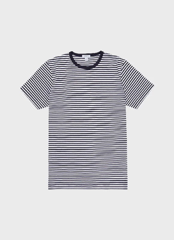 men’s cotton short sleeve shirts -Men's Classic T-shirt in Navy/White English Stripe