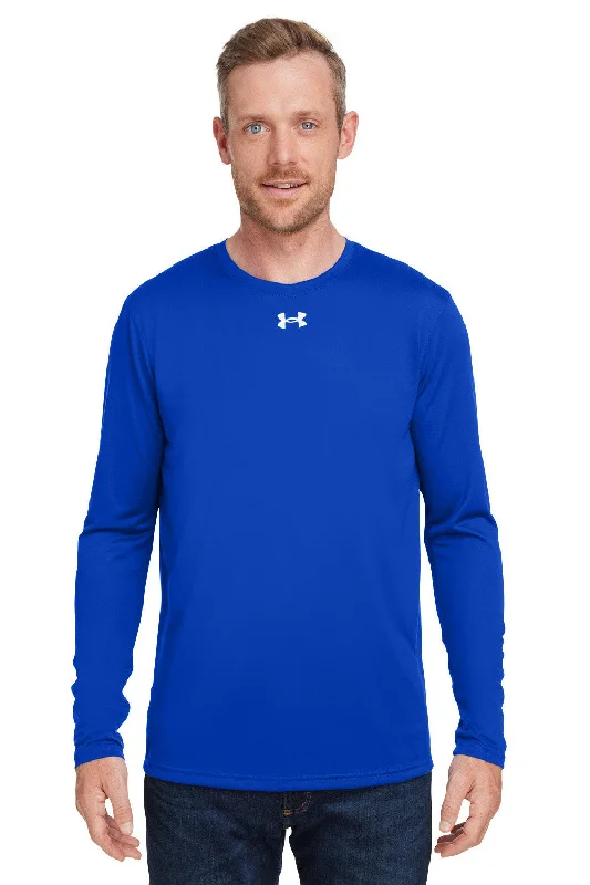 men’s short sleeve shirts with stripes -Under Armour Mens Team Tech Moisture Wicking Long Sleeve Crewneck T-Shirt - Royal Blue