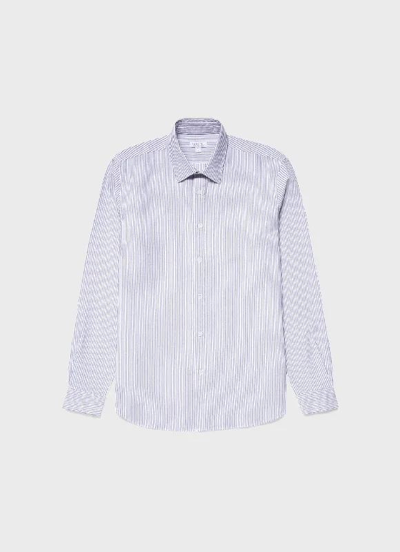 comfortable casual short sleeve shirts -Men's Oxford Stripe Shirt in White/Navy Oxford Stripe