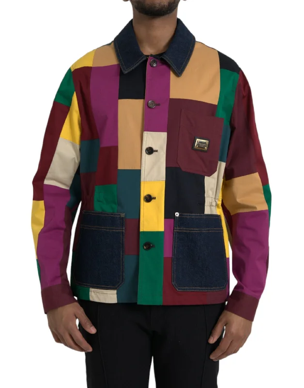 Men's luxury jackets-Dolce & Gabbana  Patchwork Cotton Colla Men's Jacket