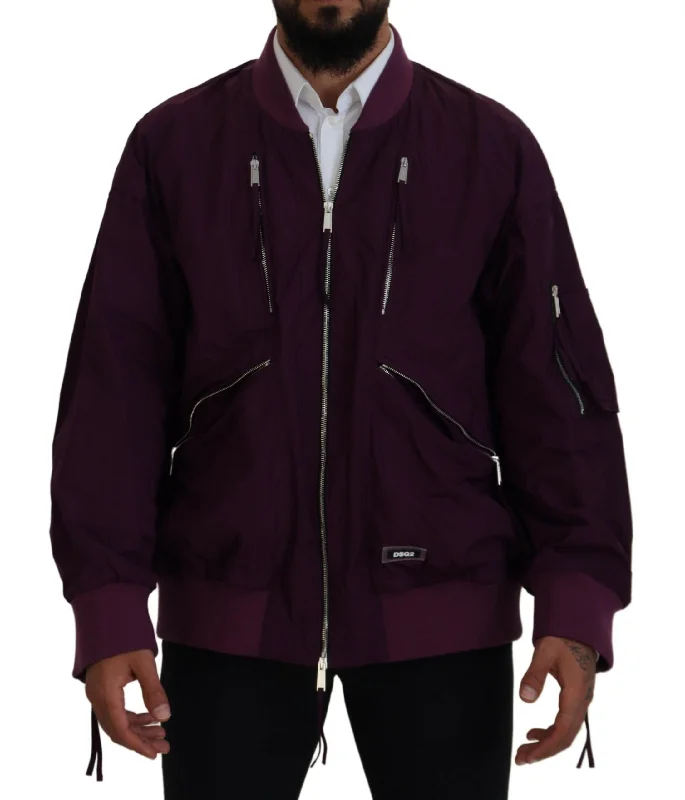 Men's vibrant jackets-Dsqua²  Polyester Full Zipper Bomber Men's Jacket