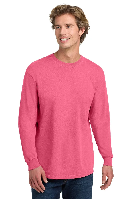 affordable men’s summer short sleeve shirts -Comfort Colors Mens Long Sleeve Crewneck T-Shirt - Crunchberry Pink