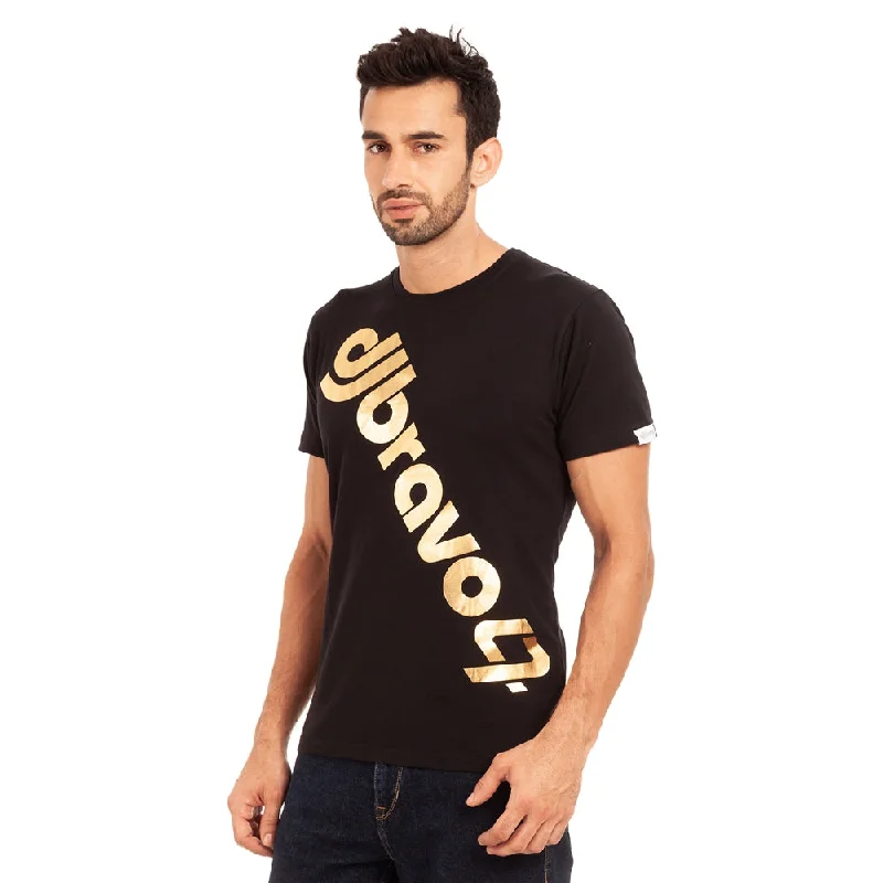 men’s short sleeve shirts with cool designs -djbravo47 Men's Black - Logo Gold Foiled T-shirt