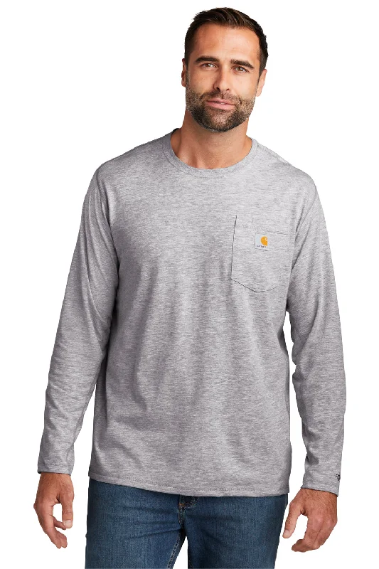 stylish and breathable short sleeve shirts -Carhartt Mens Force Moisture Wicking Long Sleeve Crewneck T-Shirt w/ Pocket - Heather Grey