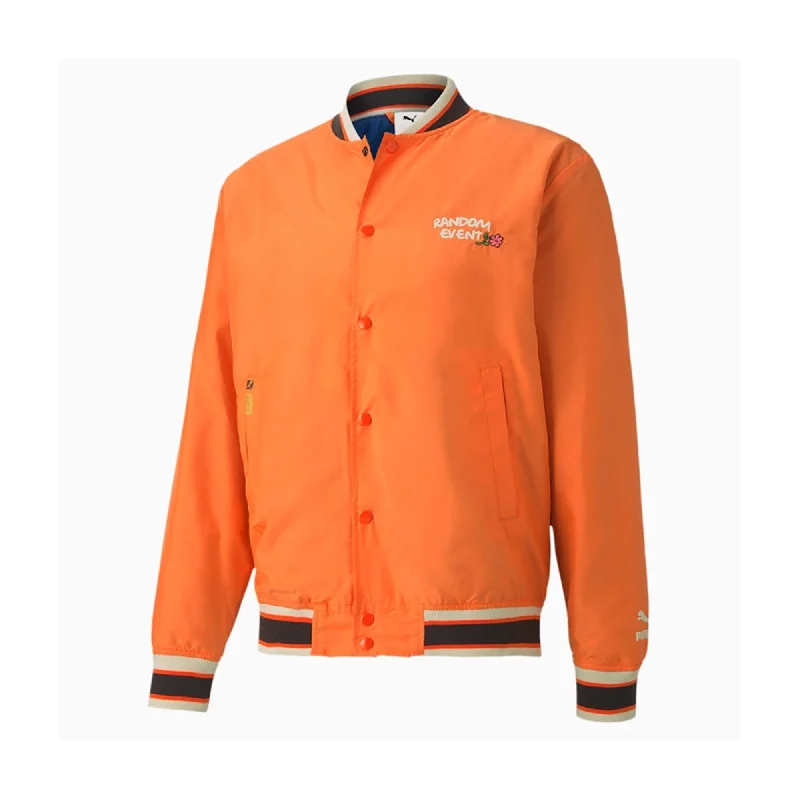 Men's floral jackets-Puma Mens RandomEvent Bomber Jacket, Orange, Medium