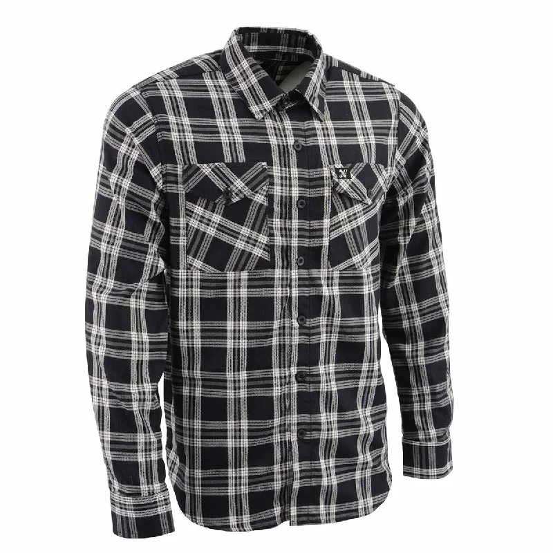 men’s everyday short sleeve t-shirts -Milwaukee Leather Men's Flannel Plaid Shirt Black and White Long Sleeve Cotton Button Down Shirt MNG11646