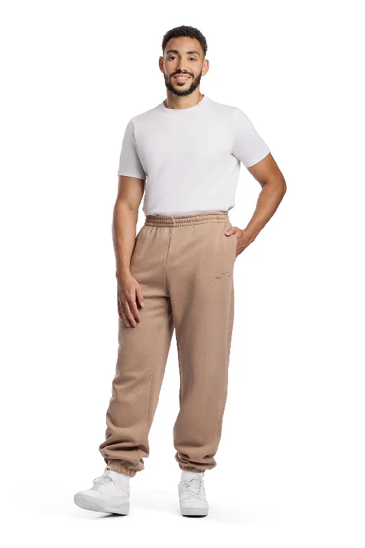 Men's pants with snug fit-Men's premium fleece relaxed sweatpants in Camel