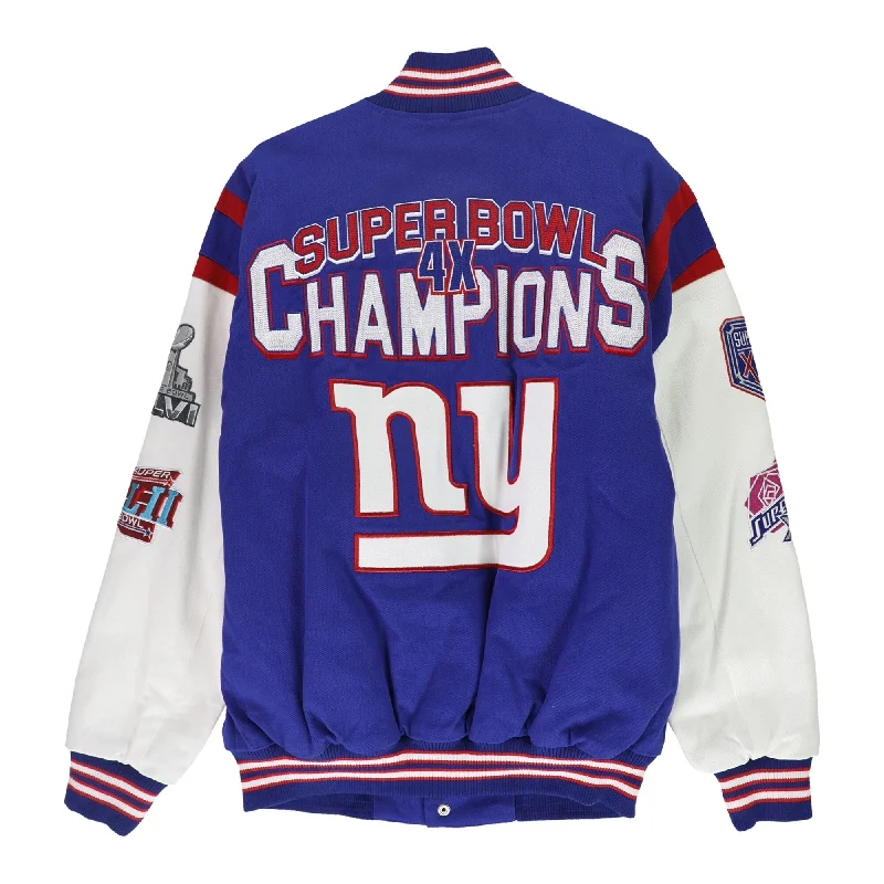 Men's smart-fabric jackets-NFL Mens Giants Super Bowl XLVI Varsity Jacket, Blue, Large