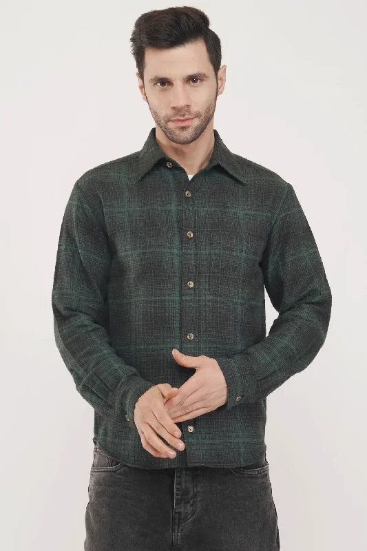 classic summer short sleeve shirts for men -Sleek Noble  | Green & Black Checkered Shirt