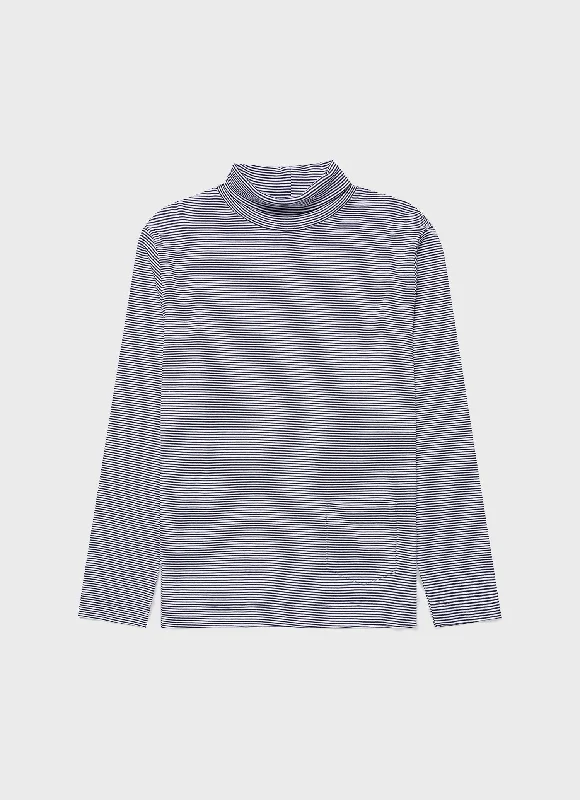 premium casual short sleeve t-shirts -Men's Sunspel x Nigel Cabourn Carbon Brushed Roll Neck in Navy/White