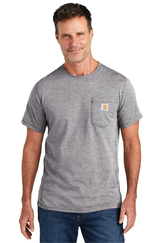 affordable short sleeve shirts with graphics -Carhartt Mens Force Moisture Wicking Short Sleeve Crewneck T-Shirt w/ Pocket - Heather Grey