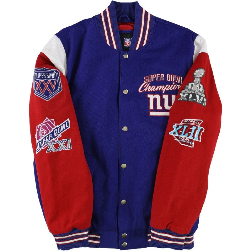 Men's anorak jackets-G-III Sports Mens New York Giants Varsity Jacket, Blue, Large