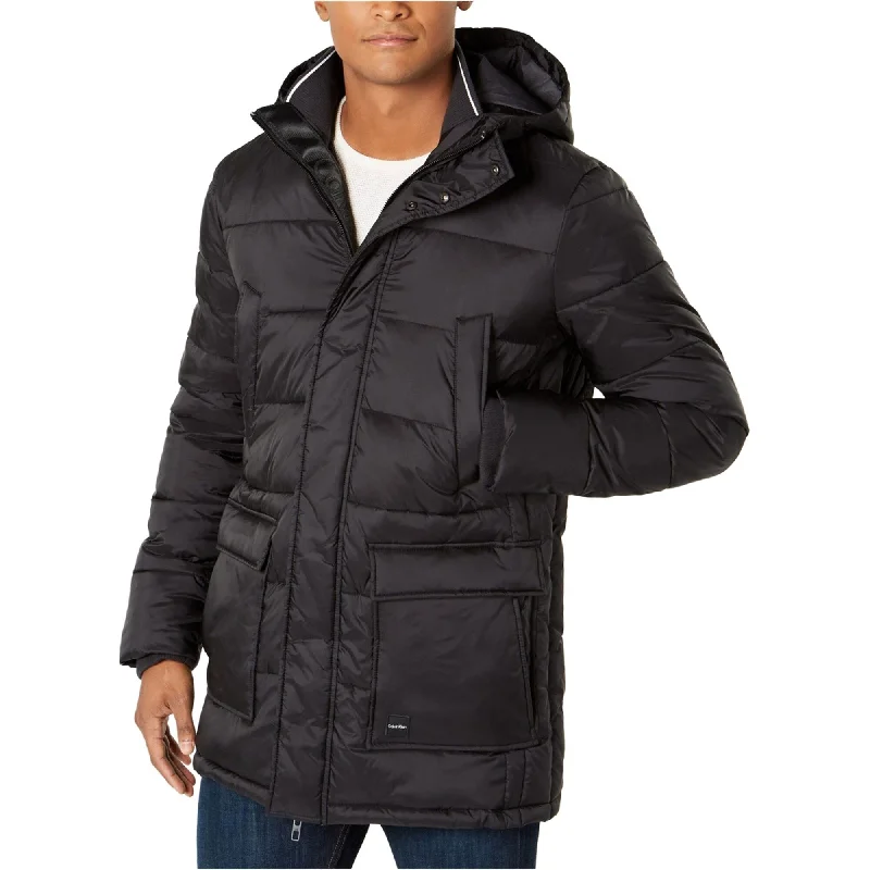 Men's hardshell jackets-Calvin Klein Mens Winter Hooded Puffer Jacket