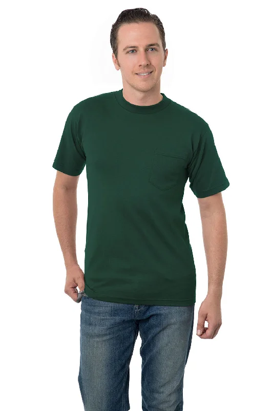 men’s vintage-style short sleeve shirts -Bayside Mens USA Made Short Sleeve Crewneck T-Shirt w/ Pocket - Forest Green