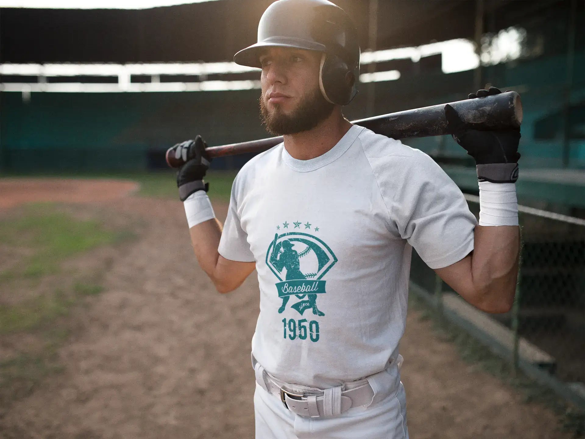 men’s short sleeve shirts for hiking -Men's Vintage Tee Shirt Graphic T shirt Baseball Since 1950 Vintage White Round Neck