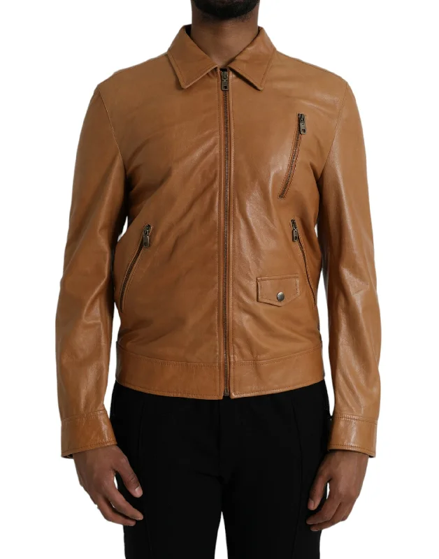 Men's recycled jackets-Dolce & Gabbana  Lamb Leather Full Zip Blouson Men's Jacket