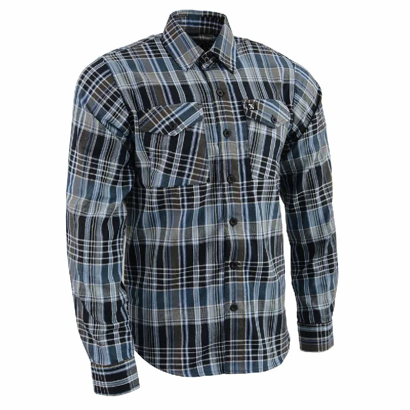 men’s soft fabric short sleeve shirts -Milwaukee Leather Men's Flannel Plaid Shirt Black and White with Blue Long Sleeve Cotton Button Down Shirt MNG11626