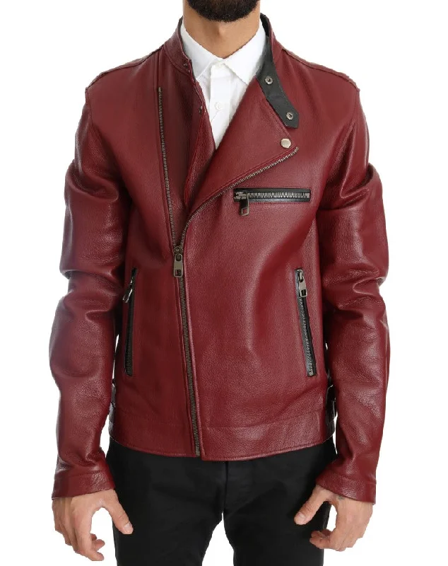 Men's nautical jackets-Dolce & Gabbana Radiant  Leather Biker Motorcycle Men's Jacket