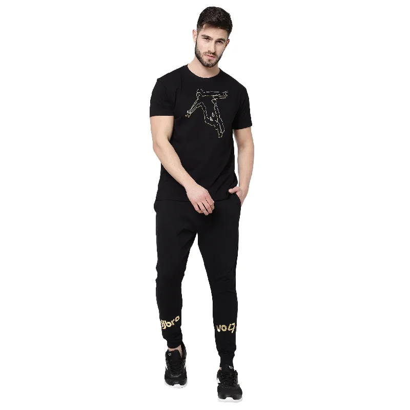 men’s stylish short sleeve shirts for casual outings -djbravo47 Men's Black Celebration Gold/Silver Outline T-shirt