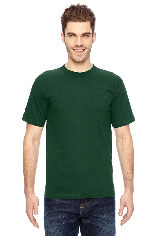 stylish summer short sleeve shirts for men -Bayside Mens USA Made Short Sleeve Crewneck T-Shirt w/ Pocket - Forest Green