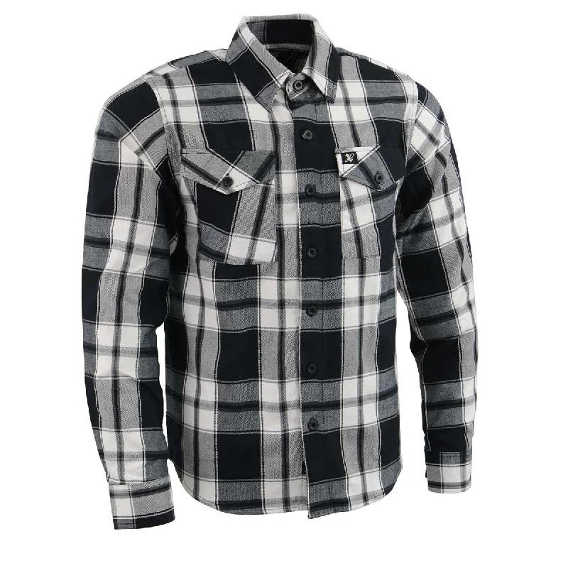 men’s regular fit short sleeve shirts -Milwaukee Leather Men's Flannel Plaid Shirt Black and White Long Sleeve Cotton Button Down Shirt MNG11644