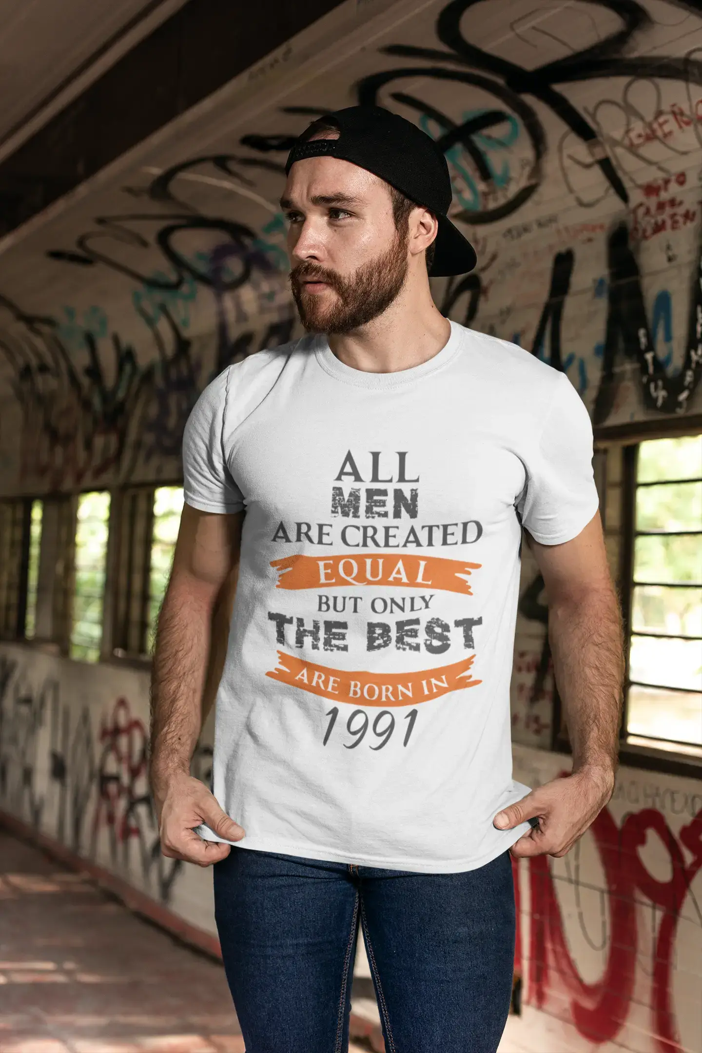 affordable short sleeve shirts with graphics -1991, Only the Best are Born in 1991 Men's T-shirt White Birthday Gift 00510