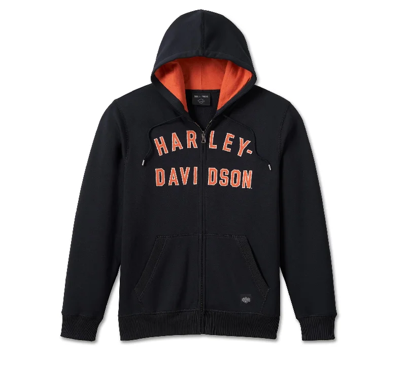 men’s oversized short sleeve shirts -Harley-Davidson Men's Iron Bond Zip-Up Hoodie, Black - 99000-23VM