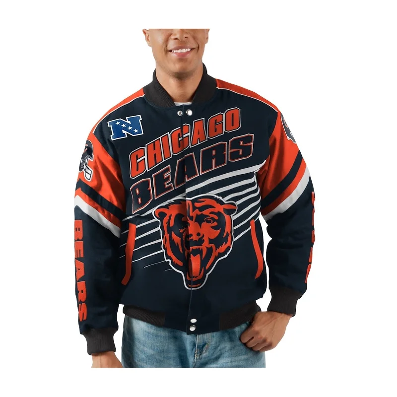 Men's odor-resistant jackets-G-III Sports Mens Chicago Bears Varsity Jacket, Black, XX-Large