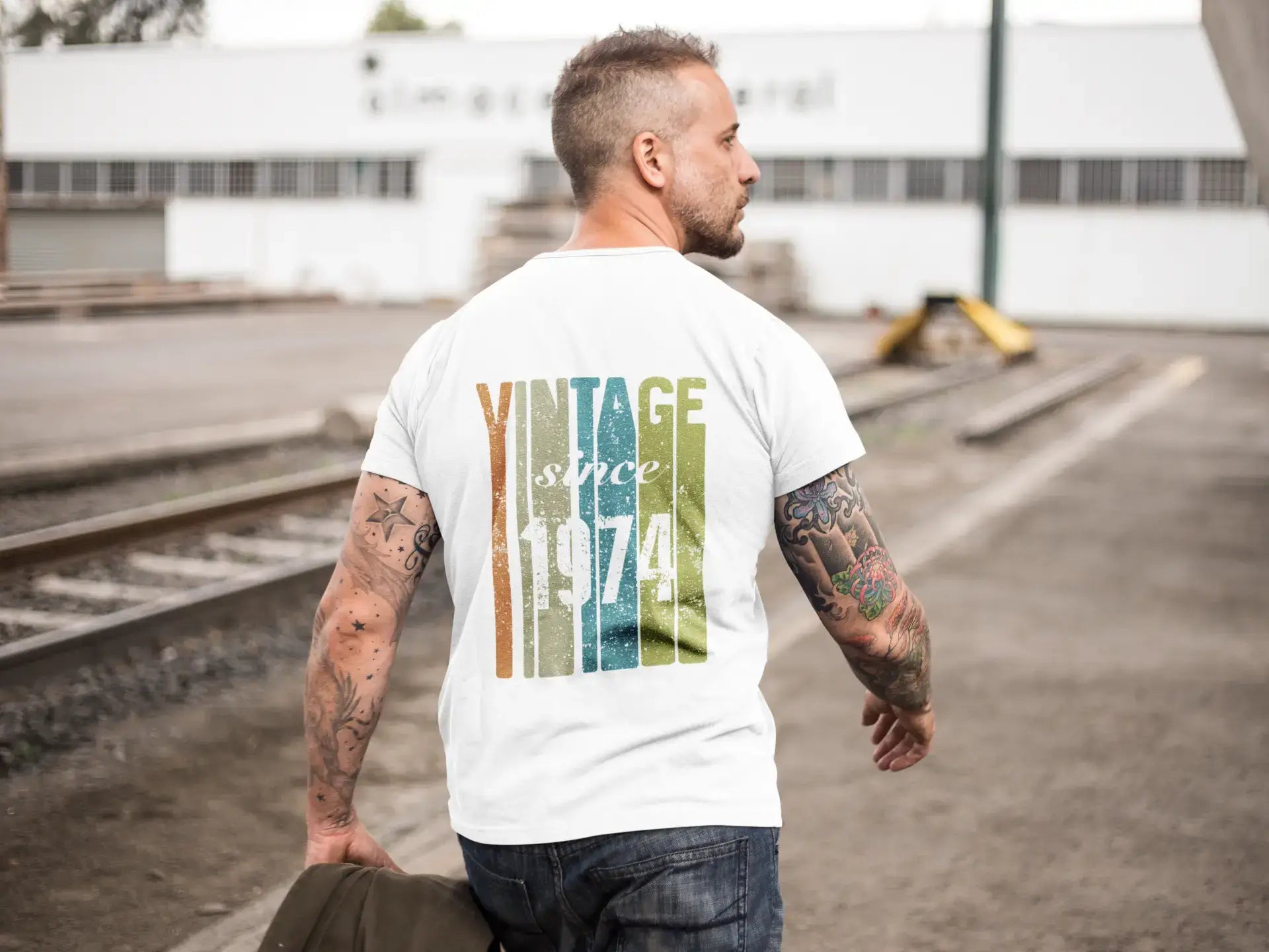 fashionable short sleeve shirts with logos -1974, Vintage Since 1974 Men's T-shirt White Birthday Gift 00503